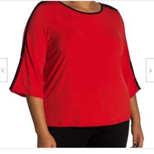 CARMEN MARC VALVO Women's Top 3/4 Sleeve Red 1X